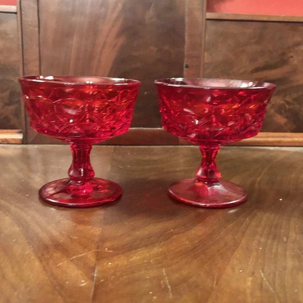 Noritake Ruby Red Perspective Dessert Sherbet Glasses Set of 2 Vintage